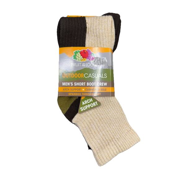 Fruit Of The Loom Men's Outdoor Short Boot Crew Socks 4 Pack, Size 6-12 - Picture 1 of 4